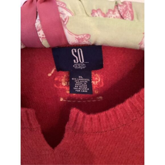 So GSJC Red Lambswool Blend Cropped Sweater Sz XL - Picture 2 of 7